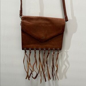 HOBO Tan Leather Crossbody Bag with Fringe